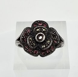 Marcasite Rhinestone Sterling Silver Cocktail Ring Size 8.25 4.2 G