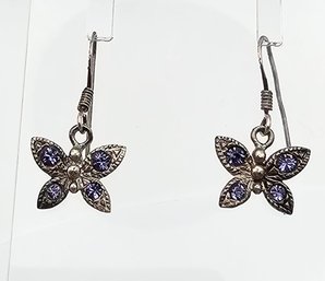 Rhinestone Sterling Silver Butterfly Earrings 2.4 G