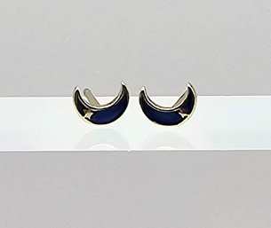 Enamel Gold Over Sterling Silver Moon Earrings 0.9 G