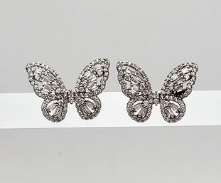'FNZ' Rhinestone Sterling Silver Butterfly Earrings 4.2 G