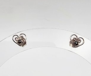 Rhinestone Sterling Silver Heart Earrings 0.7 G
