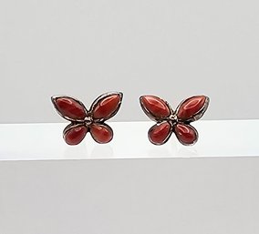 Coral Sterling Silver Butterfly Earrings 1 G