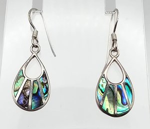 'CW' Abalone Sterling Silver Drop Dangle Earrings 2.7 G