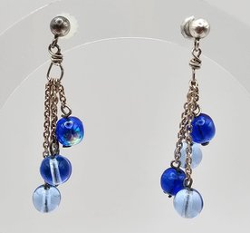 Glass Bead Sterling Silver Drop Dangle Earrings 3.5 G