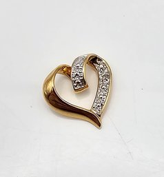 'JJT' Diamond 18K Gold Over Sterling Silver Heart Pendant 1.4 G