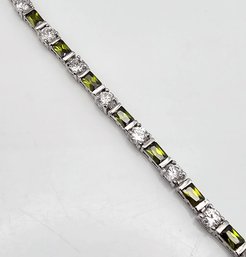 'FAS' Rhinestone Sterling Silver Tennis Bracelet 13.7 G