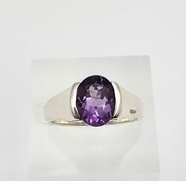 'A' Amethyst Sterling Silver Cocktail Ring Size 6 3.6 G Approximately 1.25 TCW