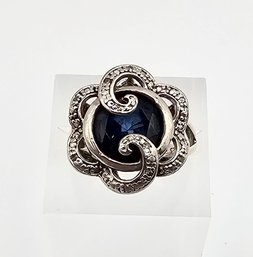 Signed Lab Sapphire Sterling Silver Cocktail Ring Size 4 5.4 G Approximately 2.5 TCW