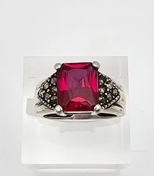 Ruby Sterling Silver Cocktail Ring Size 5 4.4 G Approximately 3 TCW