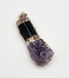 Amethyst Black Tourmaline Sterling Silver Pendant 9.8 G