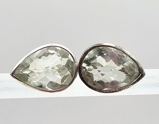 Gemstone Cushion Cut Sterling Silver Earrings 11.2 G