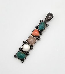 'SU' Multi Gemstone Sterling Silver Pendant 2.9 G