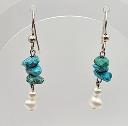 Turquoise Sterling Silver Drop Dangle Earrings 5.8 G