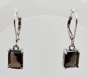 Smoky Quartz Sterling Silver Drop Dangle Earrings 2.2 G