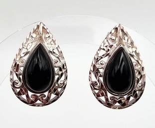 'ND' Onyx Sterling Silver Earrings 10.4 G