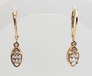 Rhinestone Gold Over Sterling Silver Drop Dangle Earrings 2.3 G