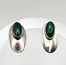 Malachite Sterling Silver Earrings 4.9 G