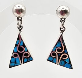 Turquoise Sterling Silver Drop Dangle Earrings 10.6 G