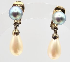 EM Pearl Gold Over Sterling Silver Earrings 7.6 G