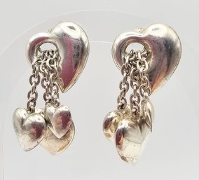 Sterling Silver Hollow Form Heart Earrings 9.4 G