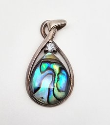 RJ Abalone Rhinestone Sterling Silver Pendant 2.5 G