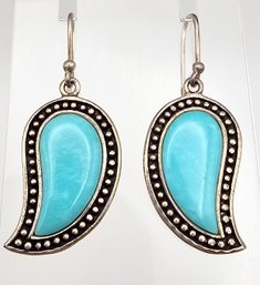 SK Faux Turquoise Sterling Silver Drop Dangle Earrings 9.4 G