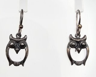 Sterling Silver Owl Drop Dangle Earrings 2.1 G