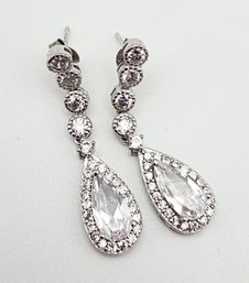 Rhinestone Sterling Silver Drop Dangle Earrings 5 G