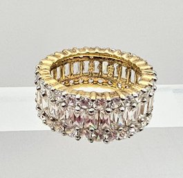 RP Rhinestone Gold Over Sterling Silver Cocktail Ring Size 7.5 8.8 G