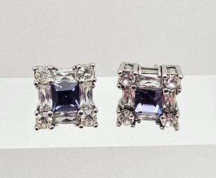 N Rhinestone Sterling Silver Earrings 2.9 G