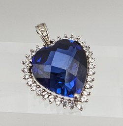 PM Sapphire Sterling Silver Heart Pendant 4.5 G