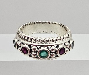 Multi Gemstone Sterling Silver Cocktail Ring Size 7.5 6.1 G