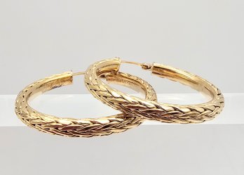 AK Turkey Gold Over Sterling Silver Wheat Chain Hoop Earrings 7.9 G