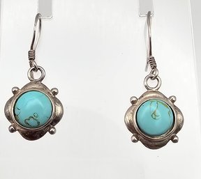 Turquoise Sterling Silver Drop Dangle Earrings 2.6 G