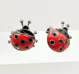 Enamel Sterling Silver Ladybug Earrings 0.9 G