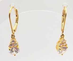 Rhinestone Gold Over Sterling Silver Drop Dangle Earrings 2.3 G