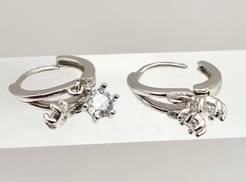 Rhinestone Sterling Silver Hoop Earrings 1.4 G