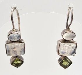 Moonstone Peridot Sterling Silver Drop Dangle Earrings 5.3 G