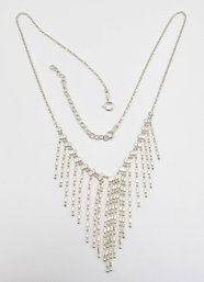 Sterling Silver Bar Ball Chain Fringe Necklace 5.3 G