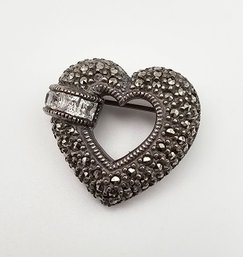 Judith Jack Marcasite Sterling Silver Heart Brooch 7 G