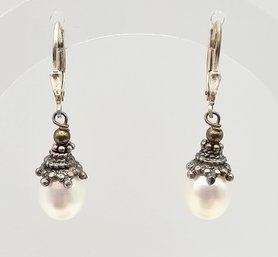 Pearl Sterling Silver Drop Dangle Earrings 4.8 G