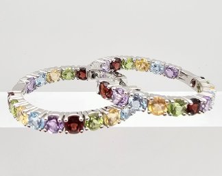 DK Multi Gemstone Sterling Silver Hoop Earrings 11.5 G