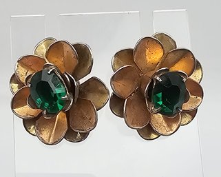 Rhinestone Sterling Silver Flower Earrings 14.5 G