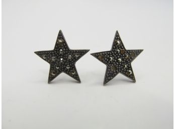 Sterling Star Stud Earrings With Marcasite 2.49g