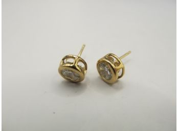 Gold Colored Sterling Earrings With Rhinestones 1.53g