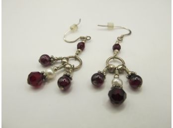 Sterling Chandelier Earrings With Red Beads 4.09g