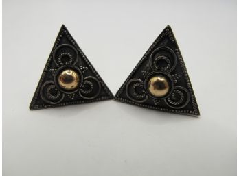 Vintage Sterling Triangle Earrings With Metal Center Bead 2.19g