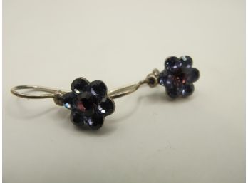 Small Drop Flower Earrings With Purple Rhinestones 1.92g