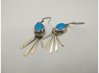 Mexico- Sterling Dangle Earrings With Turquoise Inlay 2.24g