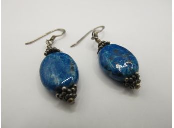 Blue Natural Stone Earrings In Sterling Setting 5.44g
